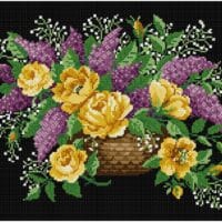 Basket with yellow roses and lilac - kit