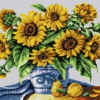 Vas albastru cu floarea soarelui - kit broderie de mână