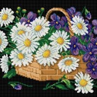 Coș cu margarete și toporași - kit broderie de mână