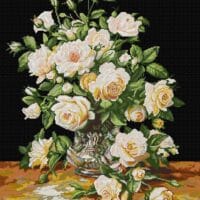 Trandafiri albi în vas de cristal - kit broderie de mână