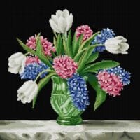 Lalele și zambile în vas de sticlă - kit broderie de mână